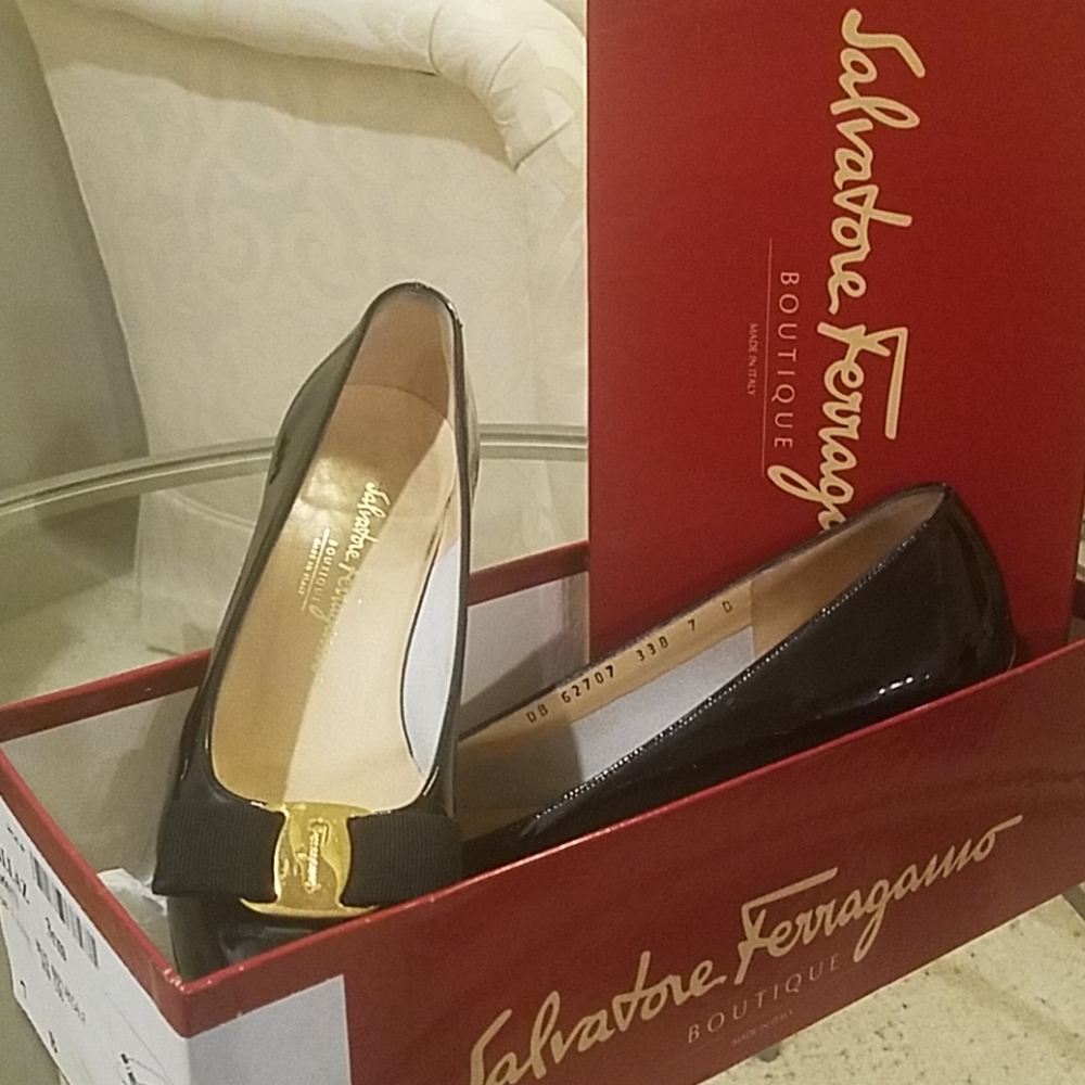 Black Patent Leather Ferragamo "flats"